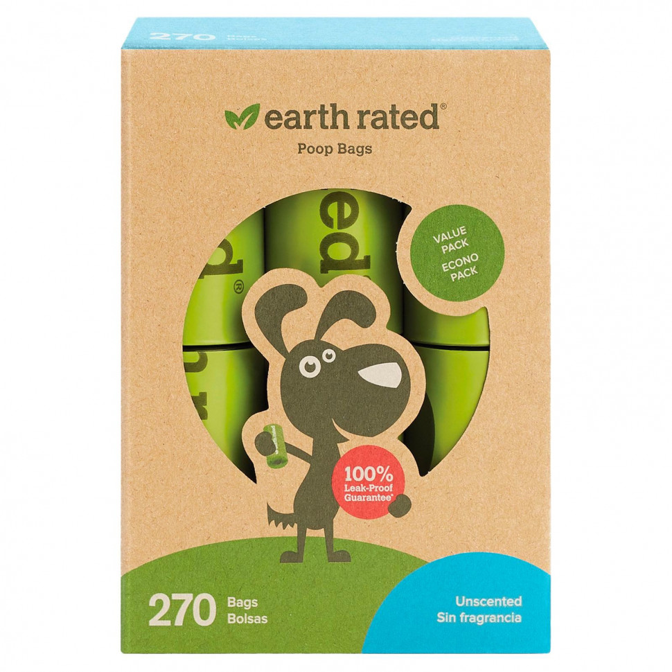 Earth Rated, Пакеты для отходов для собак, без запаха, 270 пакетов ERD-00024