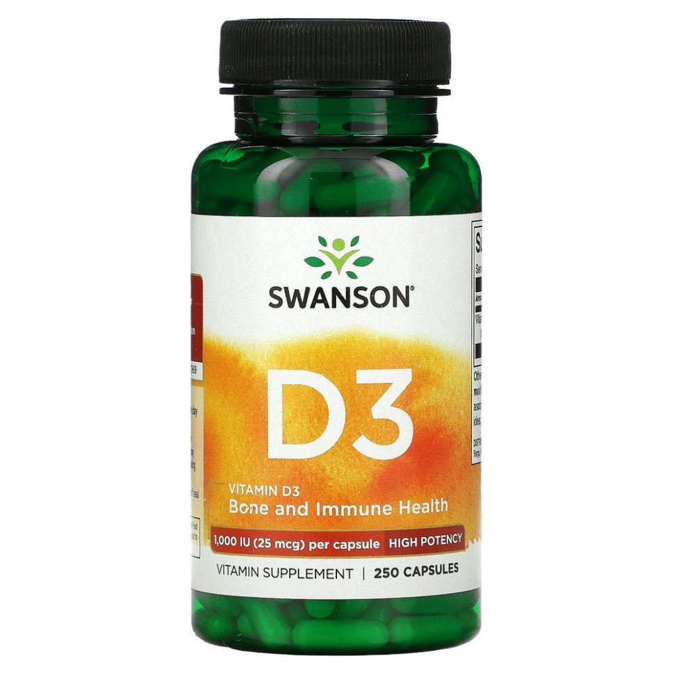 Swanson, Витамин D3, 1000 МЕ (25 мкг), 250 капсул SWV-11030