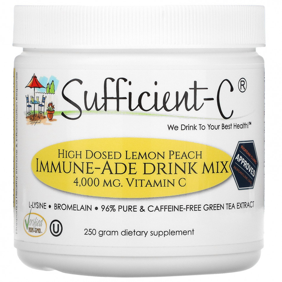 Sufficient C, High Dosed Immune-Ade Drink Mix, Lemon Peach , 4,000 mg , 250 g SFC-05387