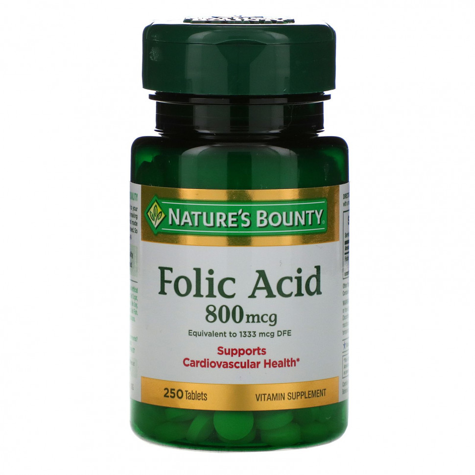 Nature's Bounty, фолиевая кислота, 800 мкг, 250 таблеток Натурес Баунти NRT-02843