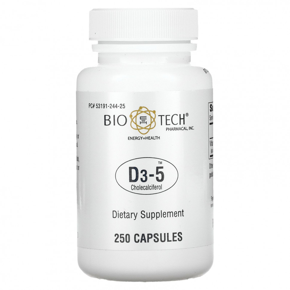 Bio Tech Pharmacal, D3-5 холекальциферол, 250 капсул Био Тех Фармакал BTP-09470