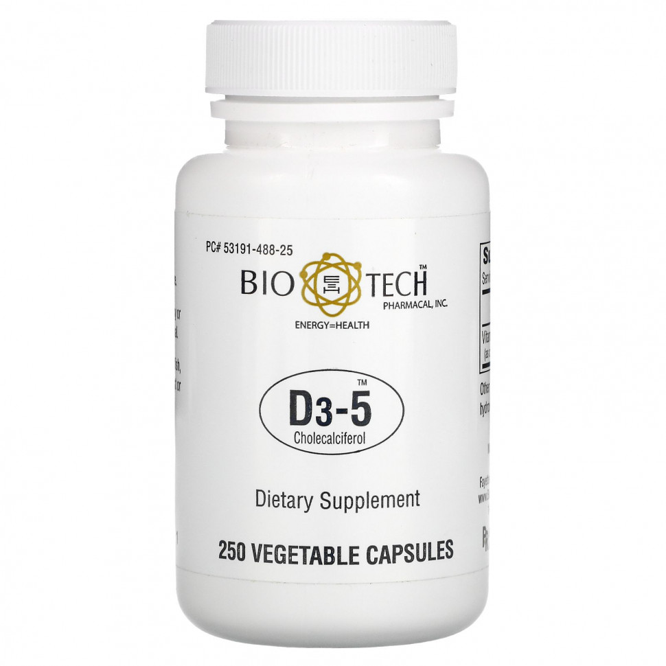 Bio Tech Pharmacal, D3-5 холекальциферол, 250 капсул Био Тех Фармакал BTP-11270