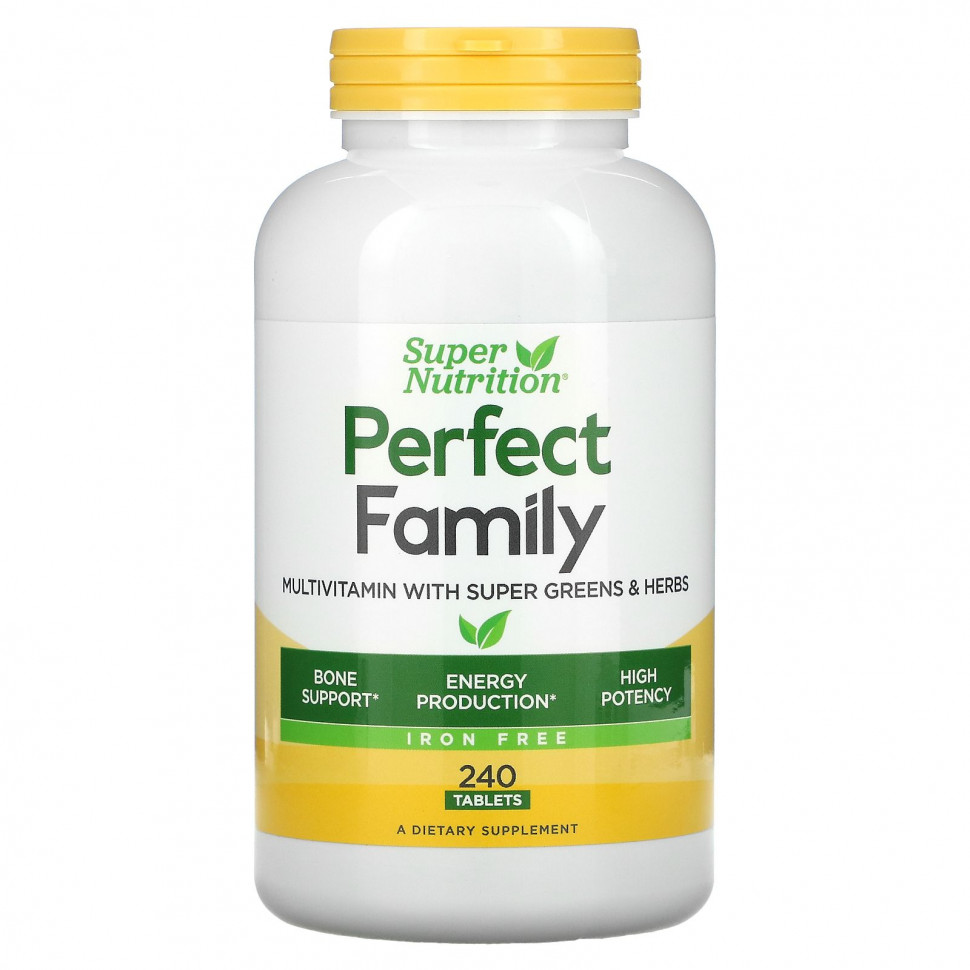 Super Nutrition, Perfect Family, мультивитамины с суперзеленью и травами, без железа, 240 таблеток Супер Нутришэн SPN-00232