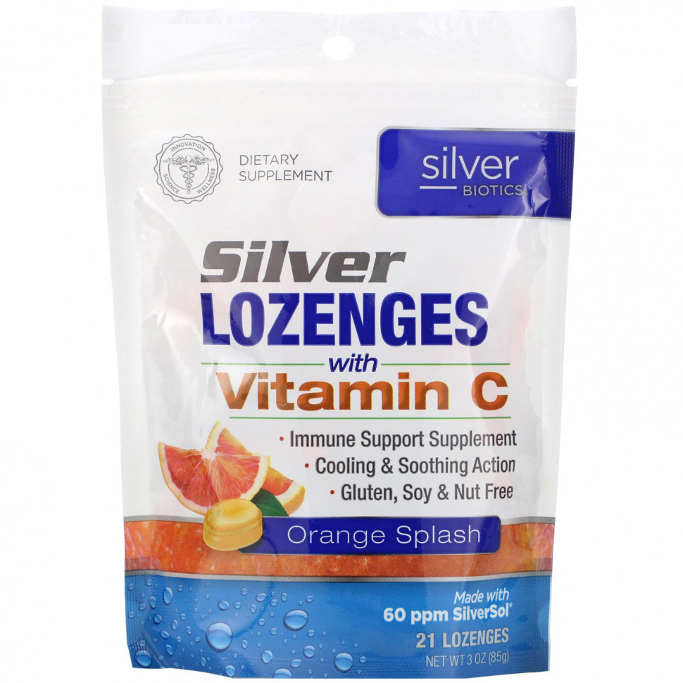 American Biotech Labs, Silver Biotics, Серебряные леденцы, 60 частей на миллион SilverSol, апельсиновый всплеск, 21 леденец Американ Биотэк Лабс ABL-00610