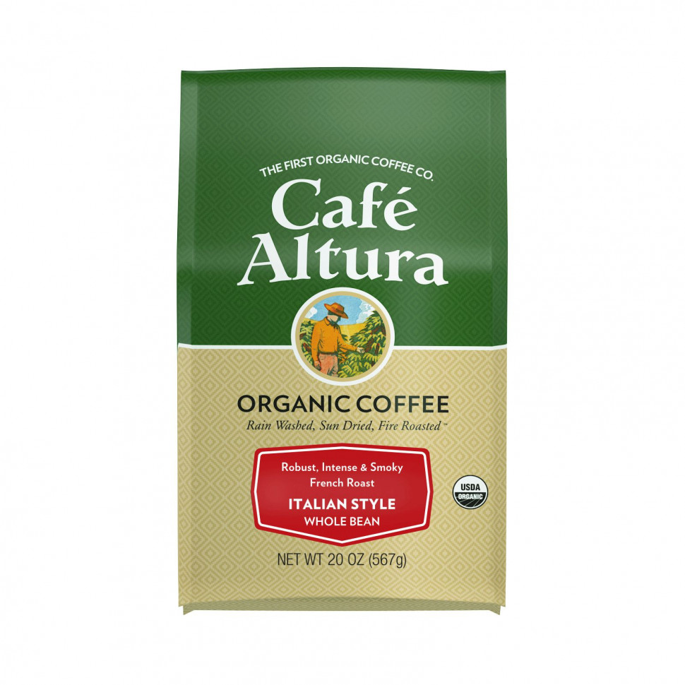 Cafe Altura, органический кофе, итальянский стиль, цельные зерна, французская обжарка, 567 г (20 унций) Кафе Алтура CAF-33626