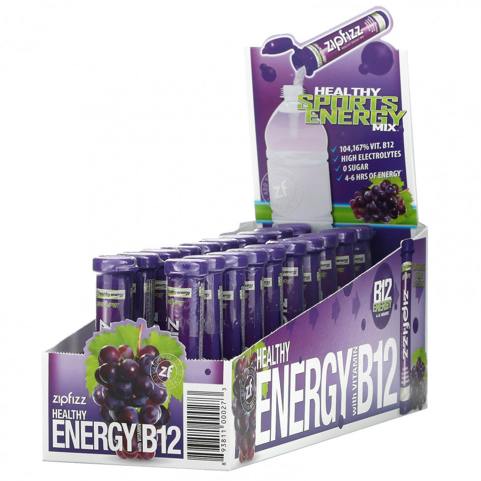 Zipfizz, Healthy Energy Mix, Grape Pack, 20 Tubes, 11 g Each ZIP-00027