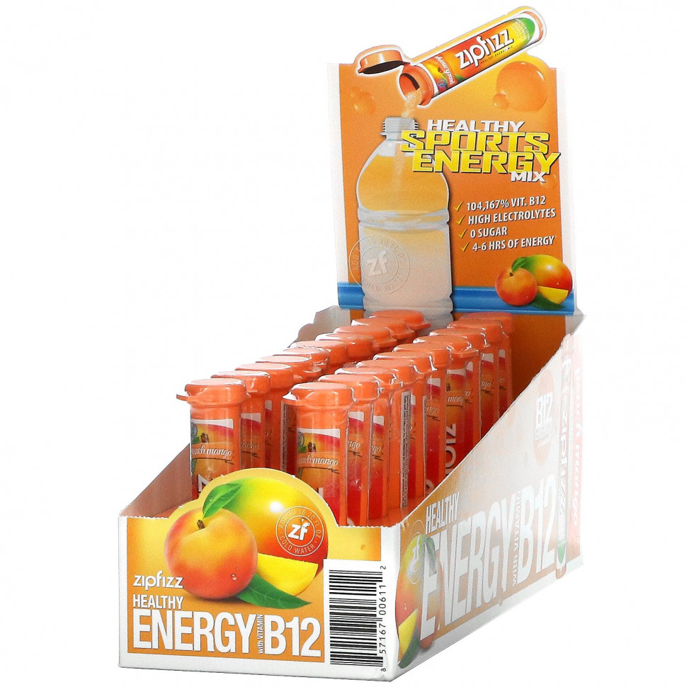 Zipfizz, Healthy Energy Mix With Vitamin B12, Peach Mango, 20 Tubes, 0.39 oz (11 g) Each ZIP-00611