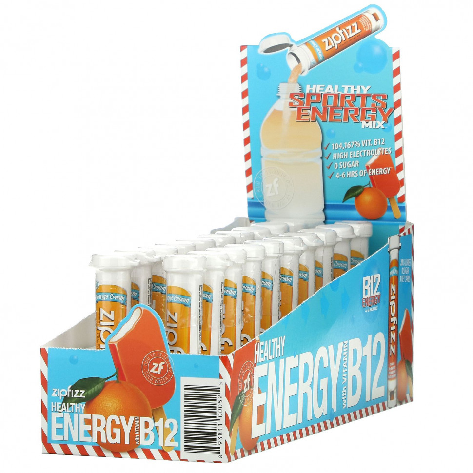 Zipfizz, Healthy Energy With Vitamin B12, Orange Cream, 20 Tubes, 11 g Each ZIP-00052