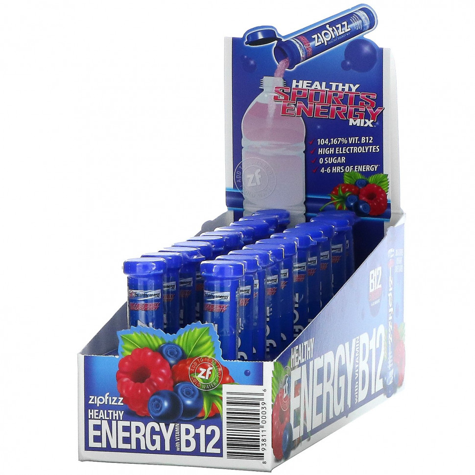 Zipfizz, Healthy Energy Mix With Vitamin B12, Blueberry Raspberry, 20 Tubes, 0.39 oz (11 g) Each ZIP-00039