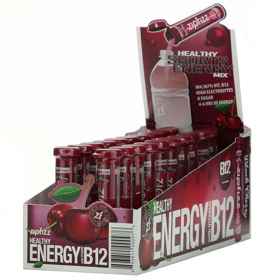 Zipfizz, Healthy Energy Mix With Vitamin B12, Black Cherry, 20 Tubes, 0.39 oz (11 g) Each ZIP-00097