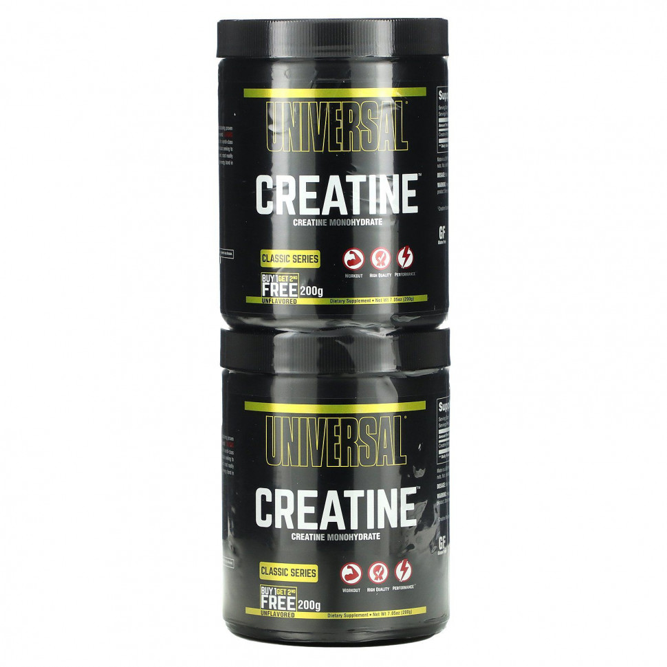 Universal Nutrition, креатин, нейтральный вкус, 2 банки, 200 г (7,05 унции) каждая Юниверсал Нутришэн UNN-04687