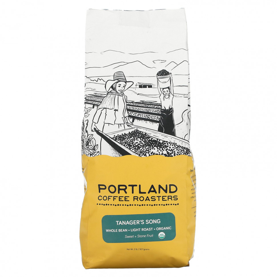 Portland Coffee Roasters, Органический кофе, цельные зерна, легкая обжарка, песня Танагера, 907 г (2 фунта) PCR-80091