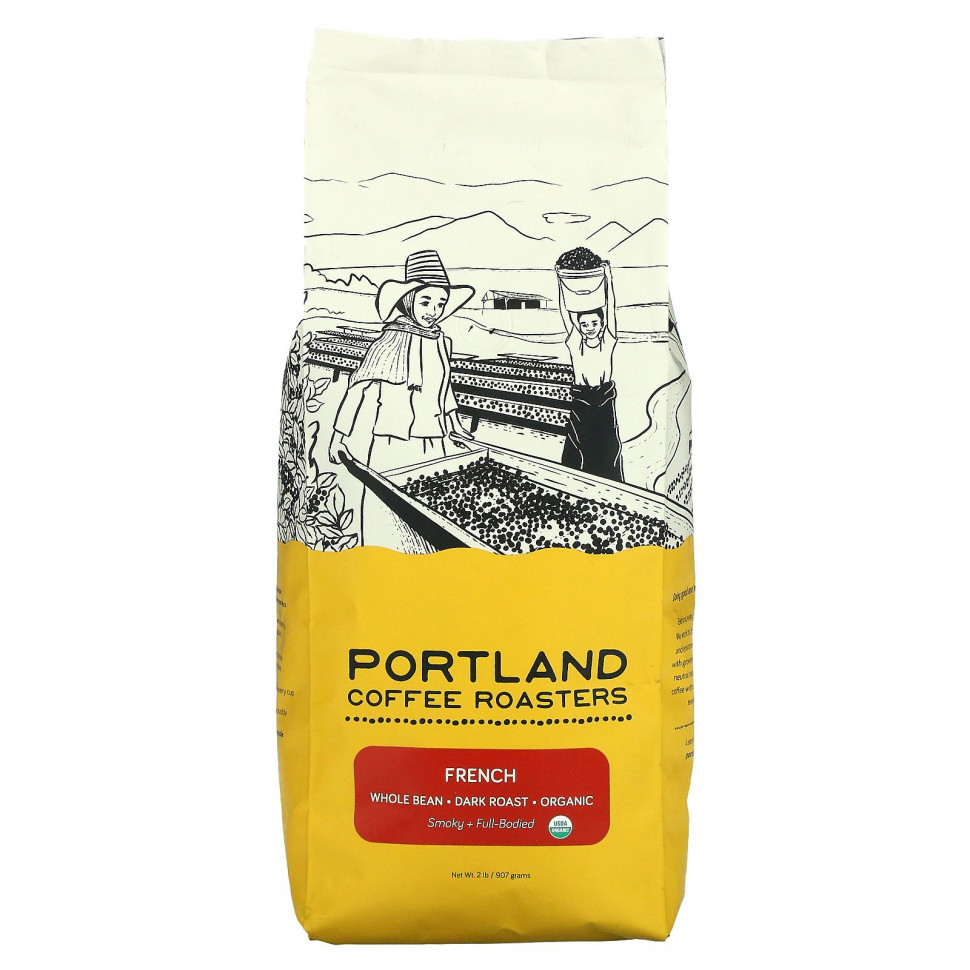 Portland Coffee Roasters, Органический кофе, цельные зерна, темная обжарка, французский, 907 г (2 фунта) PCR-80115