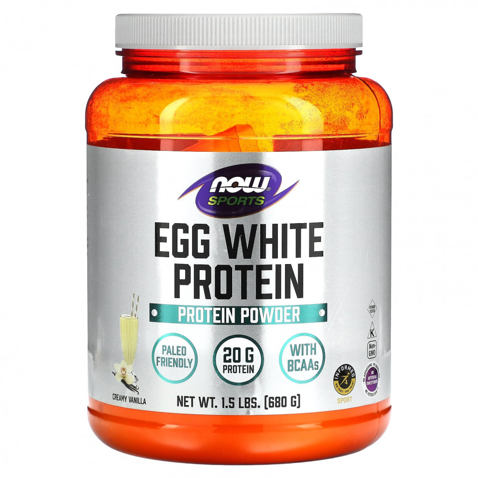 NOW Foods, Протеин яичного белка, без сахара, ванильный крем, 1,5 фунта (680 г) NOW-02046