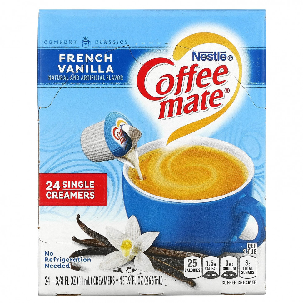 Coffee Mate, Жидкие сливки для кофе, французская ваниль, 24 сливки, 11 мл (3/8 жидк. Унции) CFE-34102