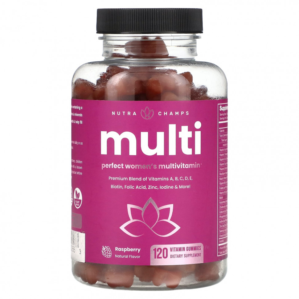 NutraChamps, Multi, идеальный мультивитамин для женщин, малина, 120 жевательных таблеток NHP-50056