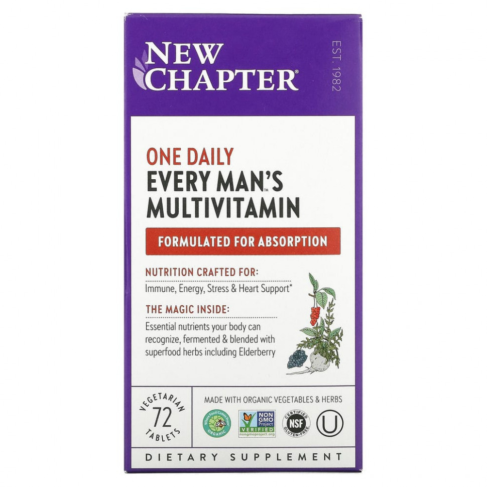 New Chapter, Every Man's One Daily Multi, мультивитаминная добавка для мужчин, 72 вегетарианских таблетки Нью Чэптэ NCR-00328