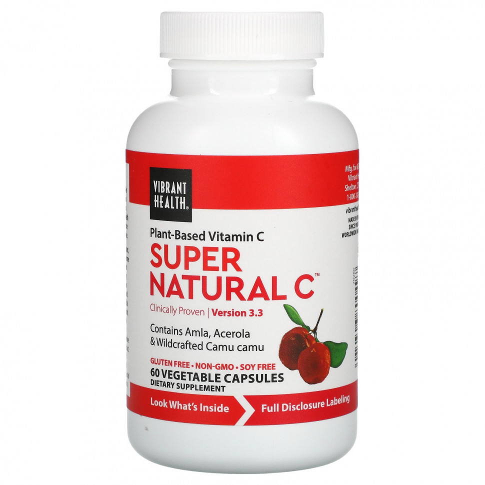 Vibrant Health, Super Natural C, Version 3.3, натуральный витамин C, 60 вегетарианских капсул Вибрант Хэлт VBH-80049