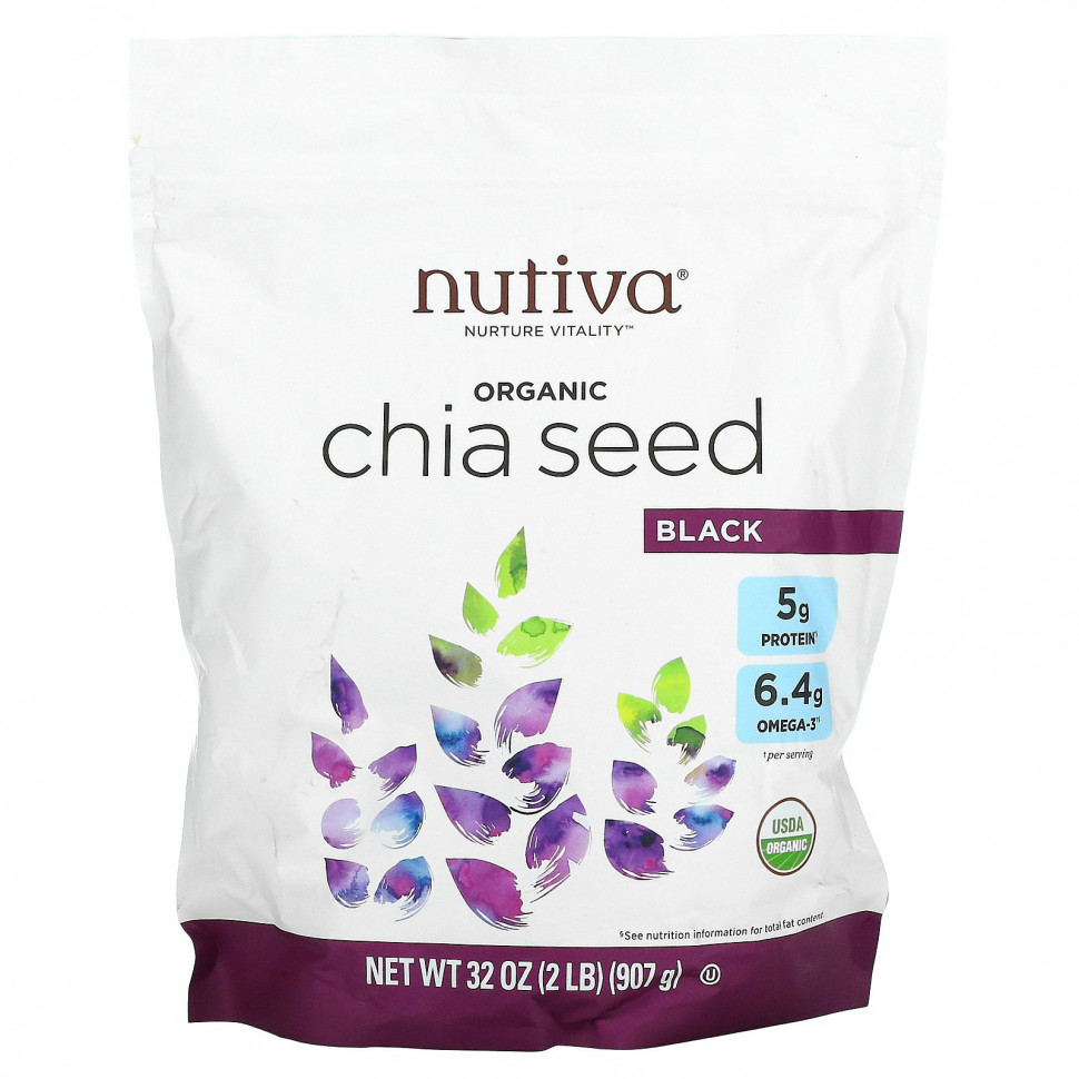 Nutiva, Органические семена чиа, черные, 907 г (2 фунта) Нутива NUT-10536