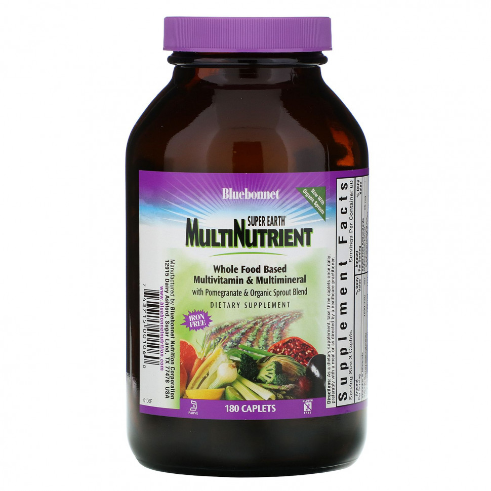 Bluebonnet Nutrition, Super Earth Multinutrient, без железа, 180 капсуловидных таблеток Блубоннэт Нутришен BLB-00106