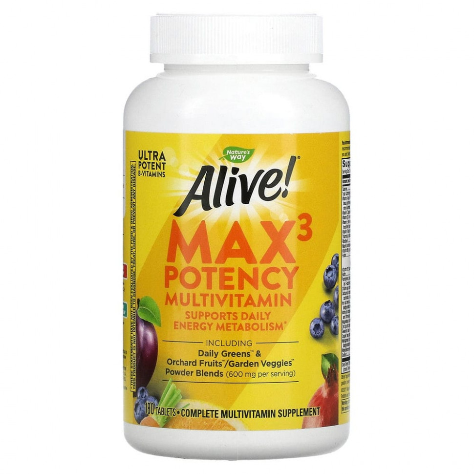 Nature's Way, Alive! Max3 Potency, мультивитамины, 180 таблеток Натурес Вэй NWY-14928