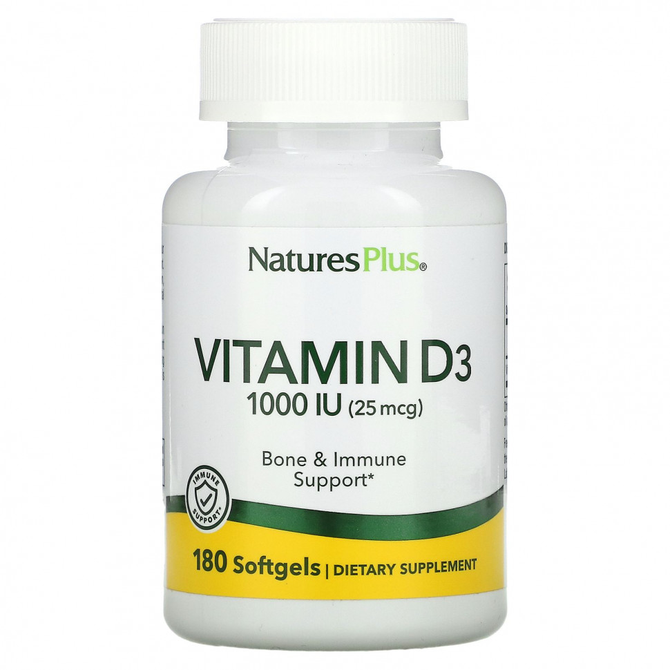 NaturesPlus, Витамин D3, 25 мкг (1000 МЕ), 180 капсул Натурес Плюс NAP-01042