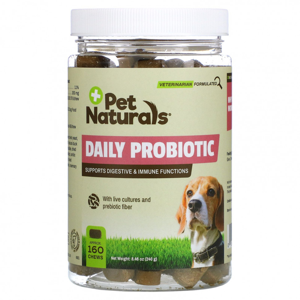 Pet Naturals of Vermont, пробиотик для ежедневного приема, для собак, около 160 жевательных таблеток, 240 г (8,48 унции) Пэт Нэчуралс оф Вермонт PEN-00785