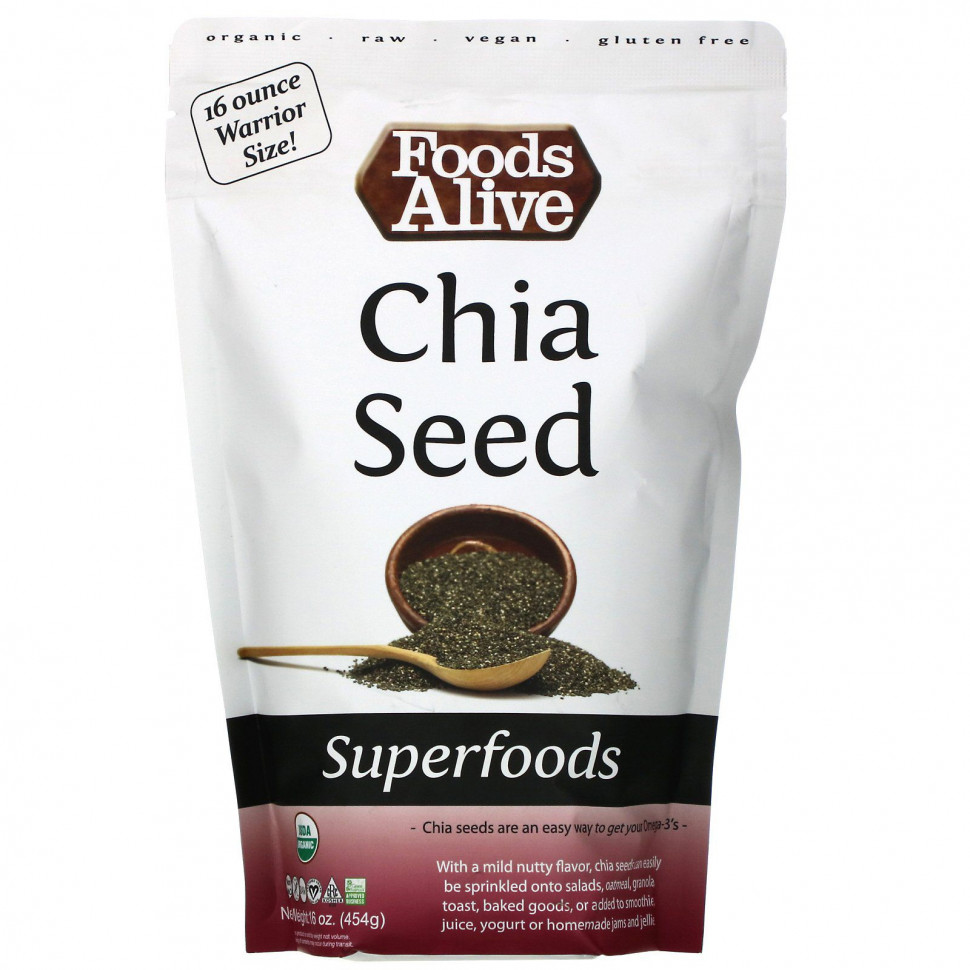 Foods Alive, Superfoods, органические семена чиа, 454 г (16 унций) Фудс Алайф FDA-00067