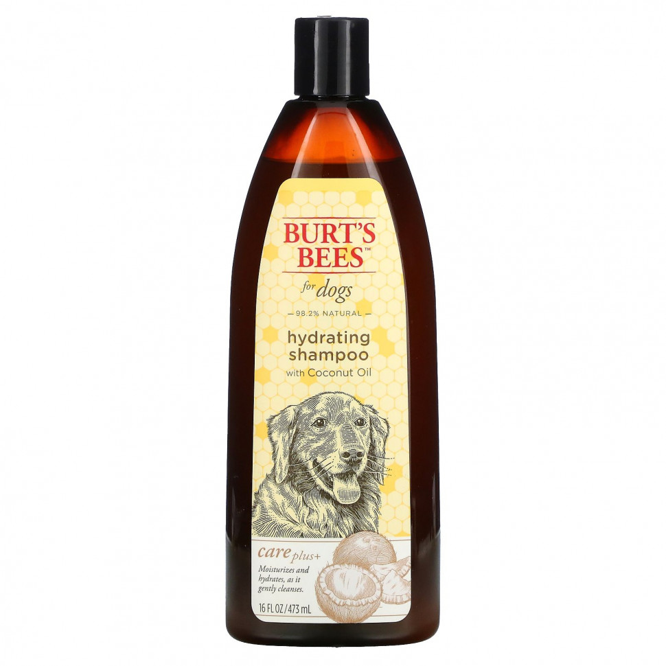 Burt's Bees, Care Plus +, увлажняющий шампунь для собак с кокосовым маслом, 473 мл (16 жидк. Унций) BRT-78248