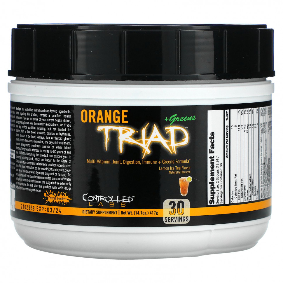 Controlled Labs, Orange Triad + Greens, холодный чай с лимоном, 417 г (14,7 унции) Контроллд Лэбс COL-00567