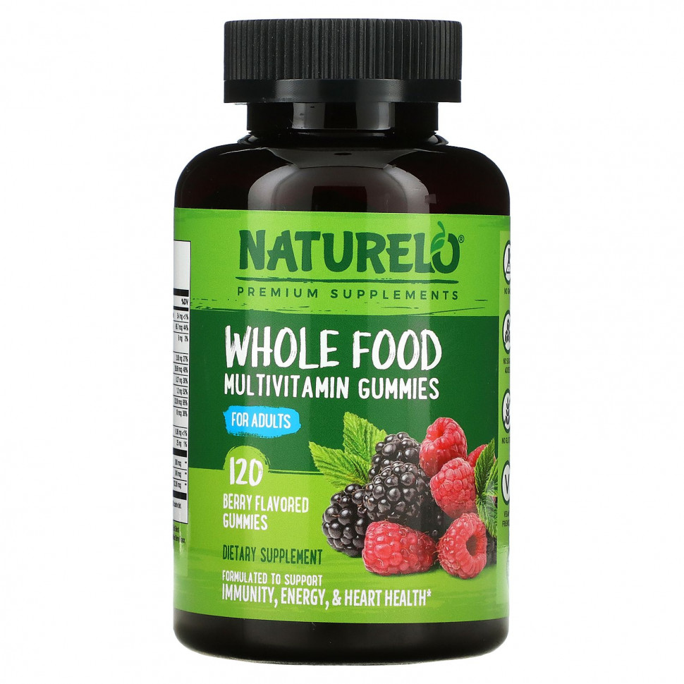 NATURELO, цельнопищевые витаминные жевательные таблетки для детей, ягодный вкус, 120 жевательных таблеток NAU-62827