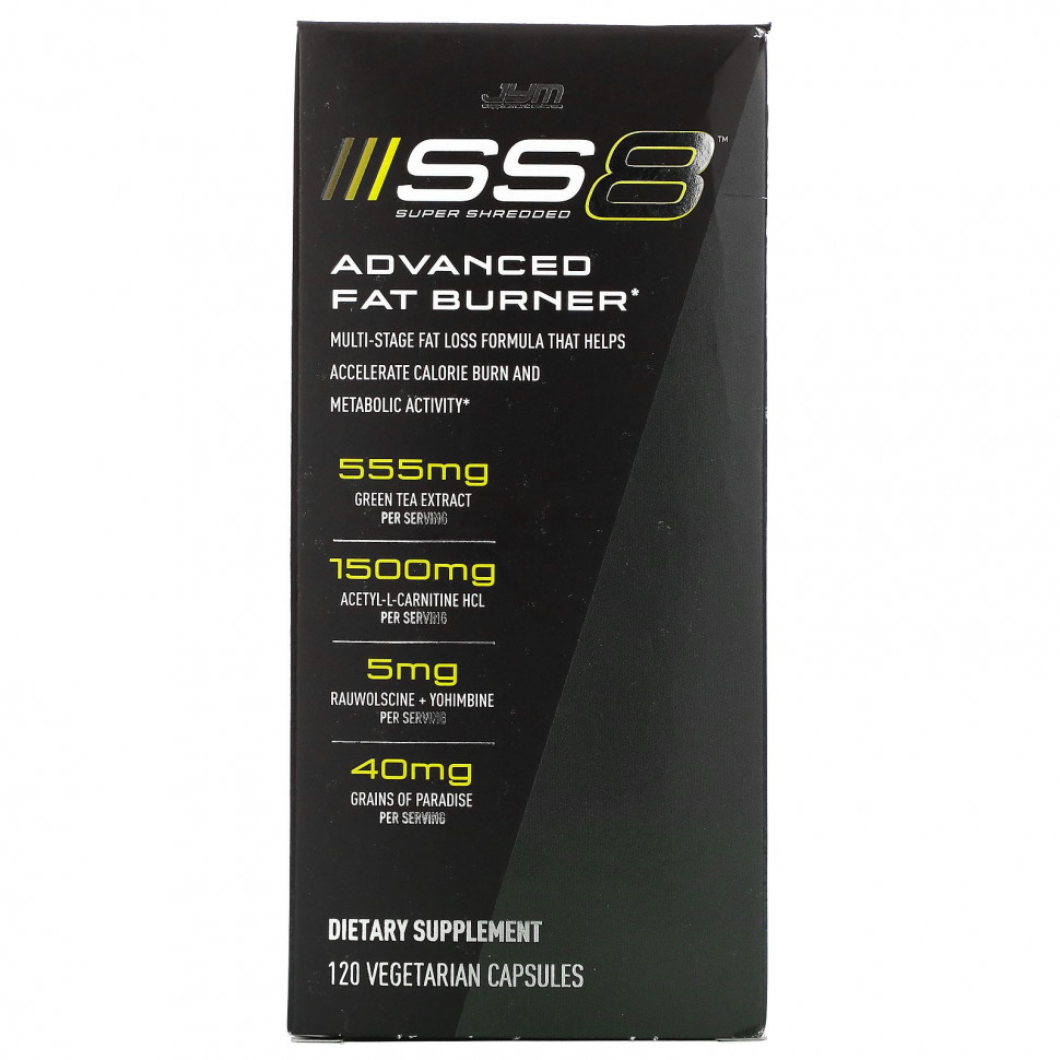 JYM Supplement Science, SS8 Super Shredded, улучшенное жиросжигающее средство, 120 вегетарианских капсул JYM-02143