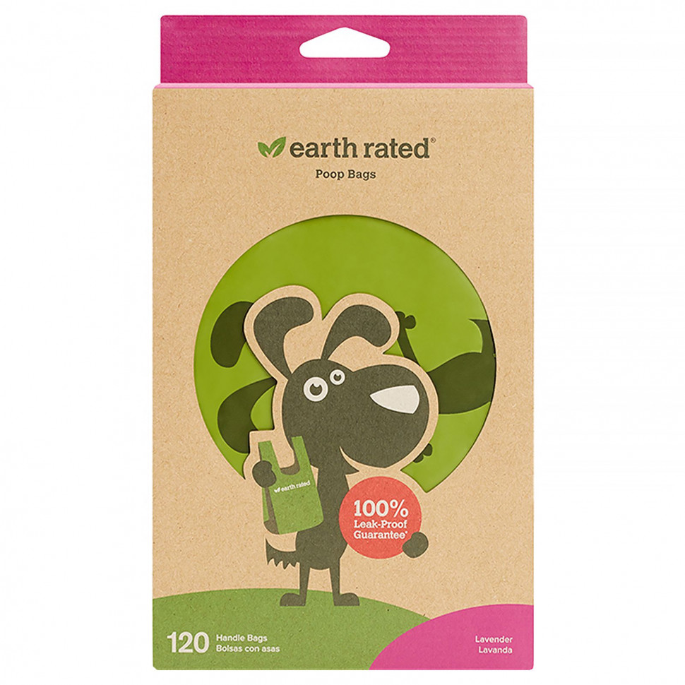 Earth Rated, пакеты для уборки за собаками, с ручками, с запахом лаванды, 120 пакетов ERD-00005