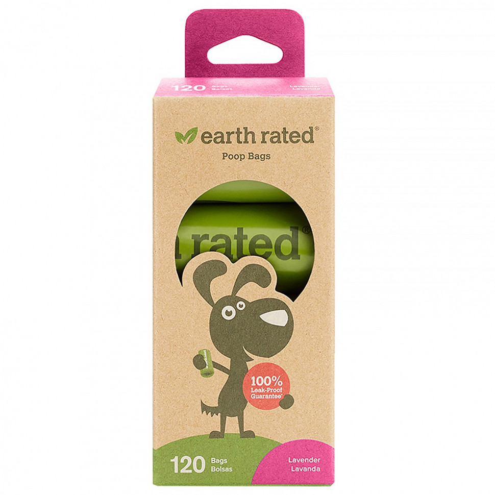 Earth Rated, пакеты для уборки за собаками, с запахом лаванды, 120 пакетов, 8 запасных рулонов ERD-00002