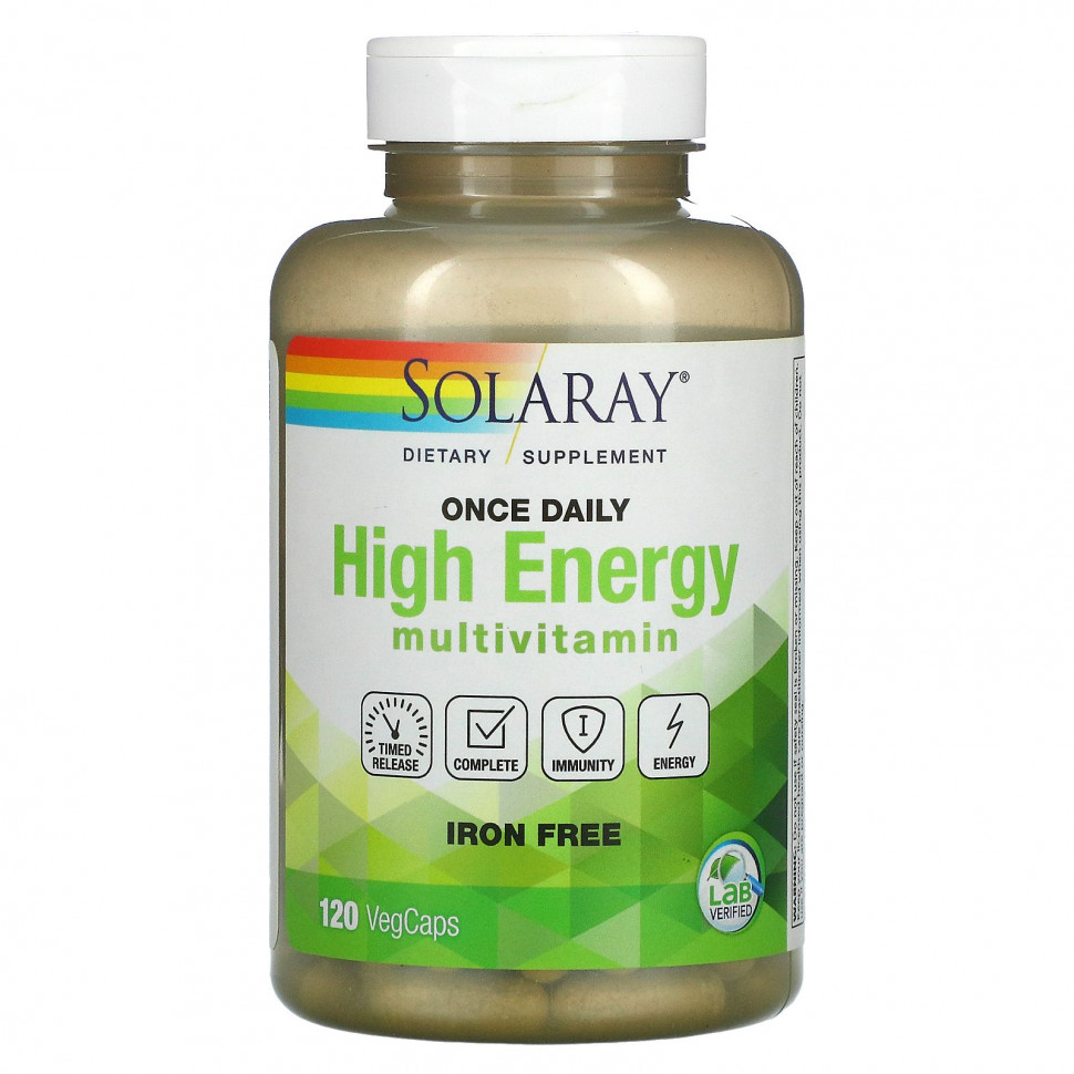 Solaray, Once Daily High Energy, Multi-Vita-Min, без железа, 120 капсул Соларай SOR-10905