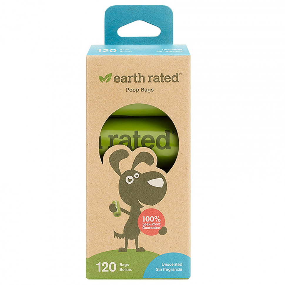 Earth Rated, пакеты для уборки за собаками, без запаха, 120 пакетов, 8 запасных рулонов ERD-00018