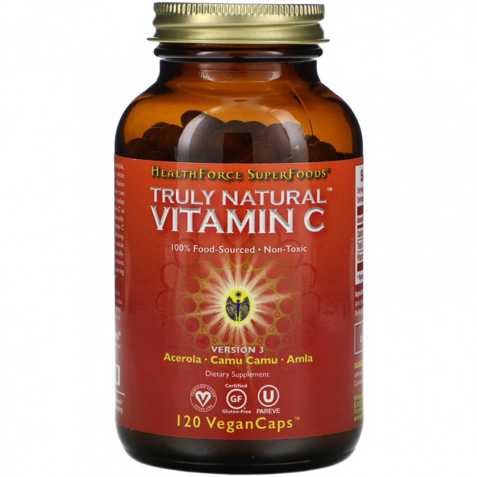 HealthForce Superfoods, Витамин C Truly Natural, 120 капсул VeganCaps ХэлсФорс Нутришналс HFC-00346