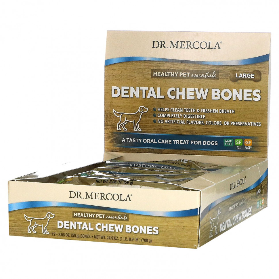Dr. Mercola, Dental Chew Bone, Large, для собак, 12 костей, 61 г (2,15 унции) ДР. Меркола MCL-03073
