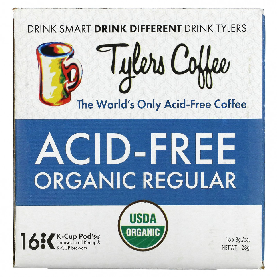 Tylers Coffees, Органический кофе, обычный, без кислоты, 16 капсул (8 г) каждая TYC-05356
