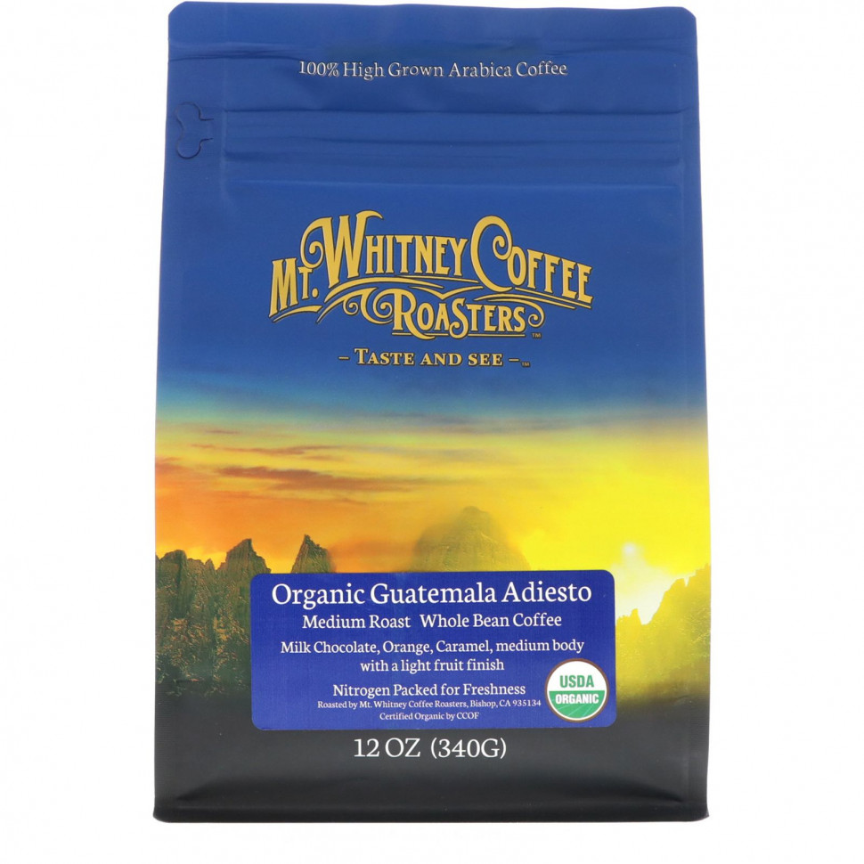 Mt. Whitney Coffee Roasters, Organic Guatemala Adiesto, кофе из цельных зерен, средней обжарки, 340 г (12 унций) Мт Уитни Коффее Роастерс MWC-00484