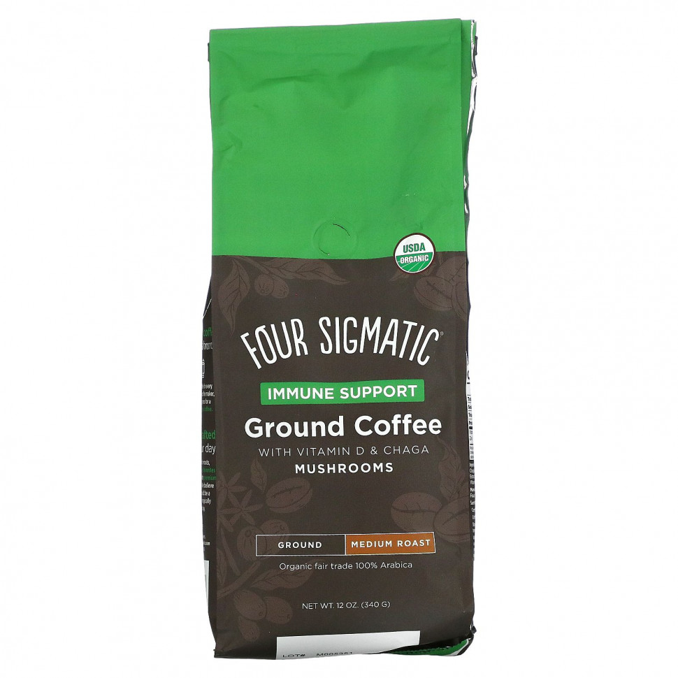 Four Sigmatic, Молотый кофе для поддержки иммунитета с витамином D и грибами чага, средней обжарки, 340 г (12 унций) Фор Сигматик FSM-02289