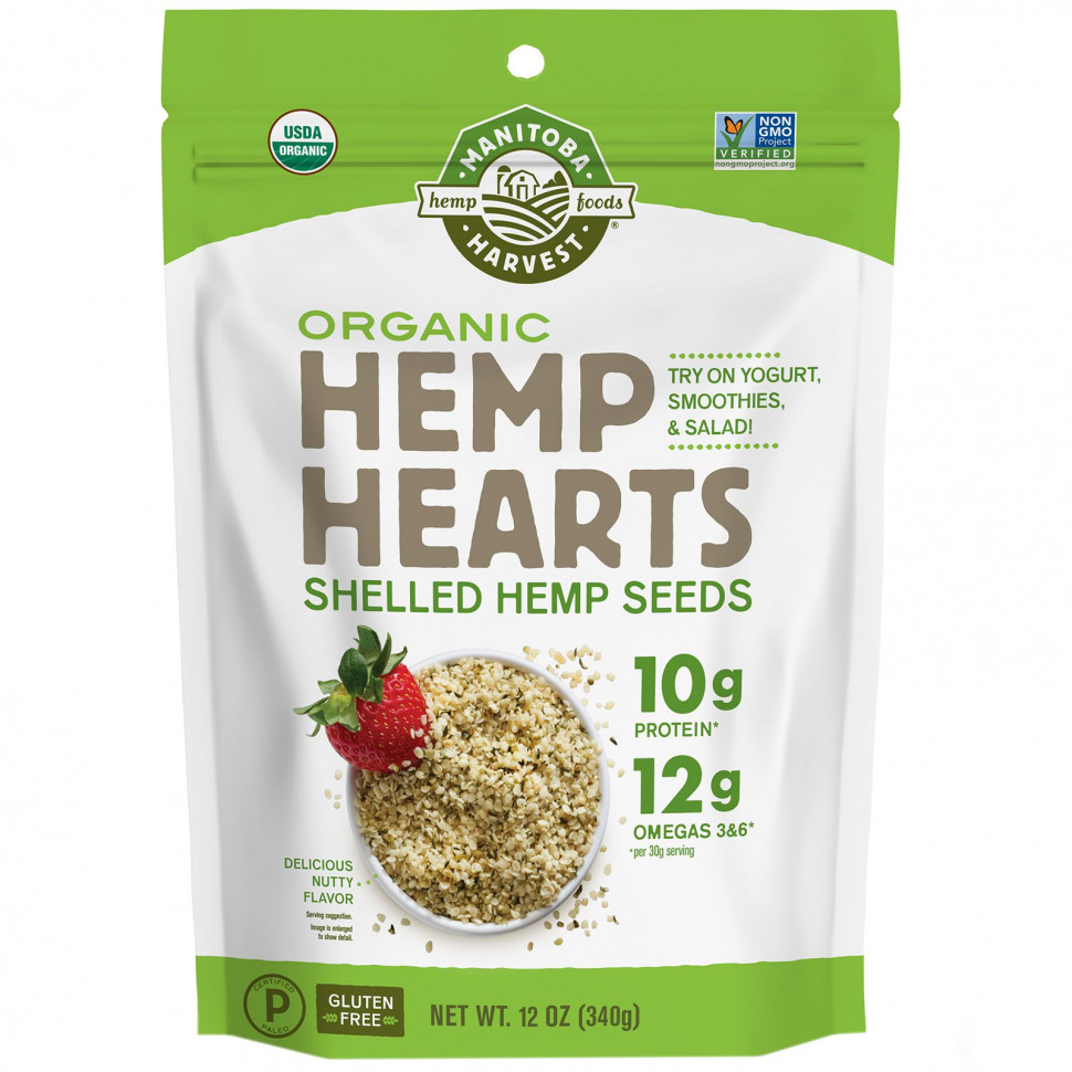 Manitoba Harvest, Hemp Hearts, органические очищенные семена конопли, с ореховым ароматизатором, 340 г (12 унций) Манитоба Харвест MAH-20301