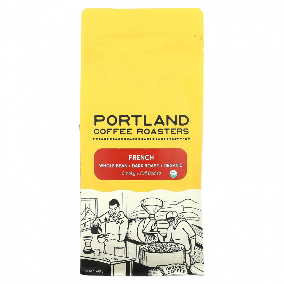 Portland Coffee Roasters, Органический кофе, французский кофе, цельные зерна, темная обжарка, 340 г (12 унций) PCR-40115