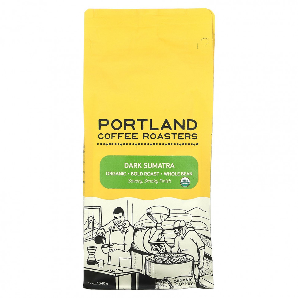 Portland Coffee Roasters, Органический кофе, цельные зерна, жирной обжарки, темная суматра, 340 г (12 унций) PCR-40170