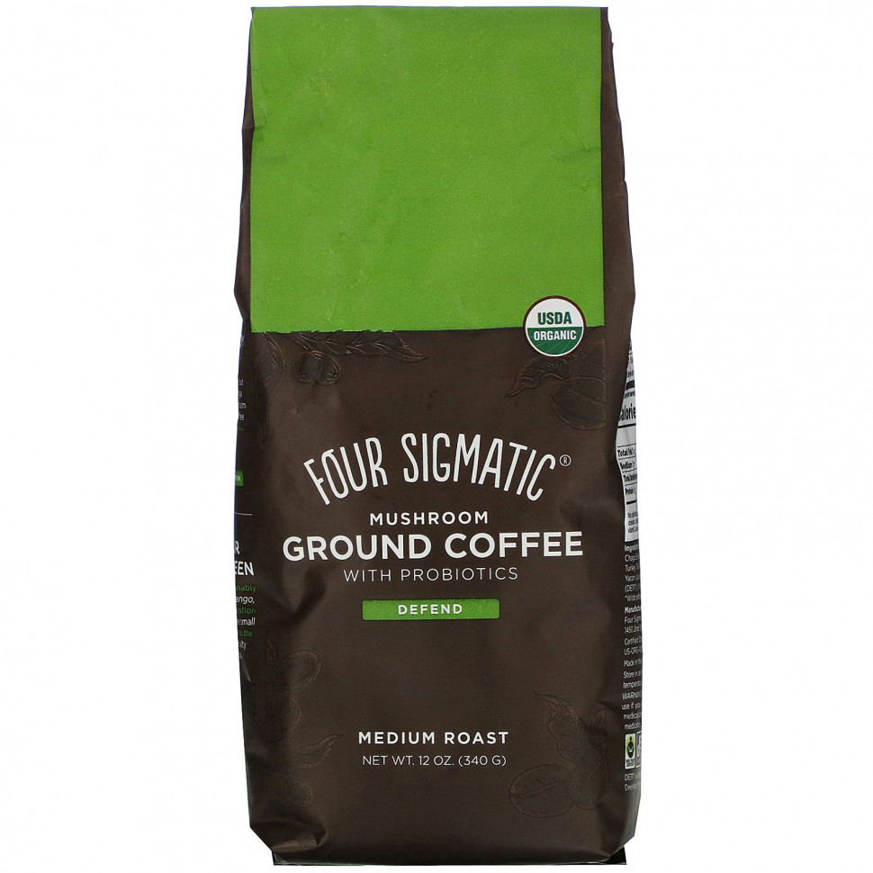 Four Sigmatic, Defend, молотый кофе с грибами и пробиотиками, средняя обжарка, 340 г (12 унций) Фор Сигматик FSM-02215