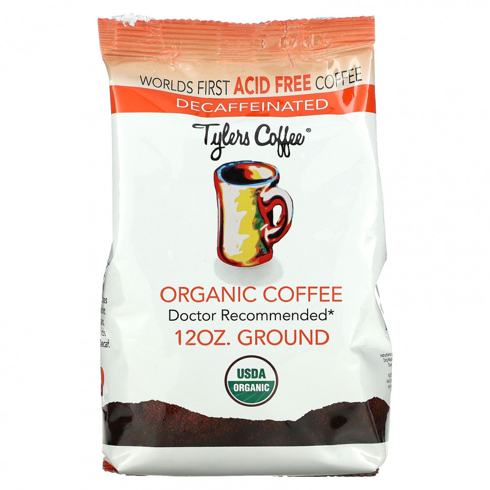 Tylers Coffees, Органический кофе, без кофеина, молотый, 12 унций TYC-83618