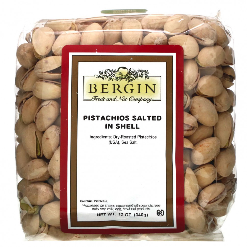 Bergin Fruit and Nut Company, фисташки соленые в скорлупе, 340 г (12 унций) Бергин Фрут и Нат Кампани BFN-00913
