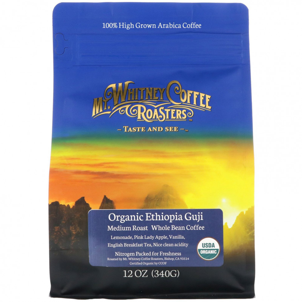 Mt. Whitney Coffee Roasters, Organic Ethiopia Guji, кофе из цельных зерен, средней обжарки, 340 г (12 унций) Мт Уитни Коффее Роастерс MWC-00806