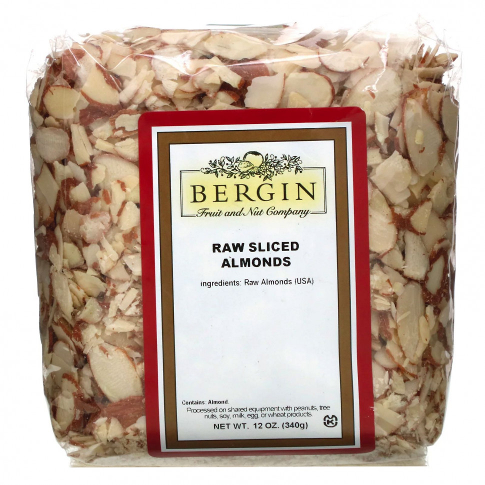 Bergin Fruit and Nut Company, Сырой нарезанный ломтиками миндаль, 12 унций (340 г) Бергин Фрут и Нат Кампани BFN-00112