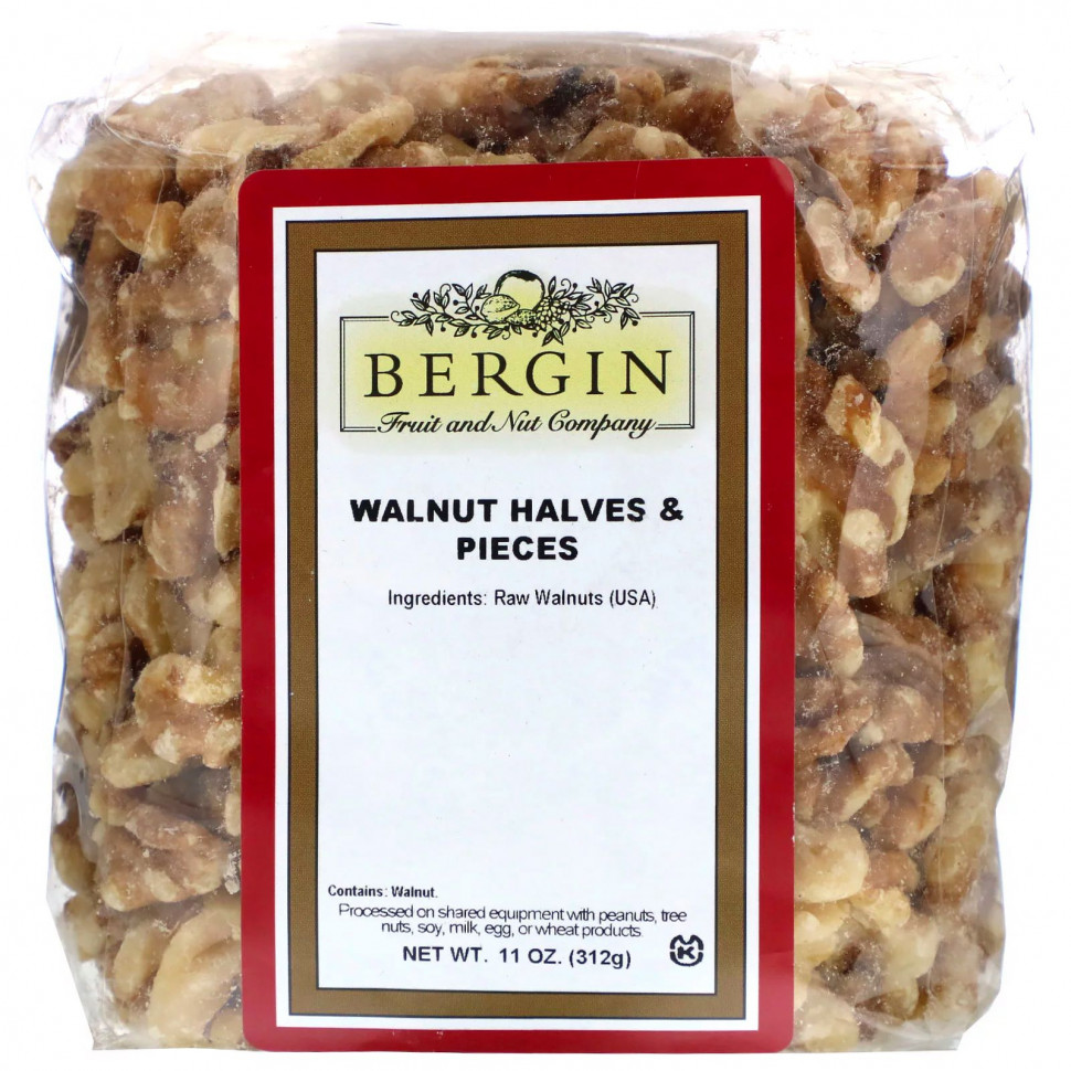 Bergin Fruit and Nut Company, Грецкий орех половинками и кусочками, 312 г (11 унций) Бергин Фрут и Нат Кампани BFN-01022